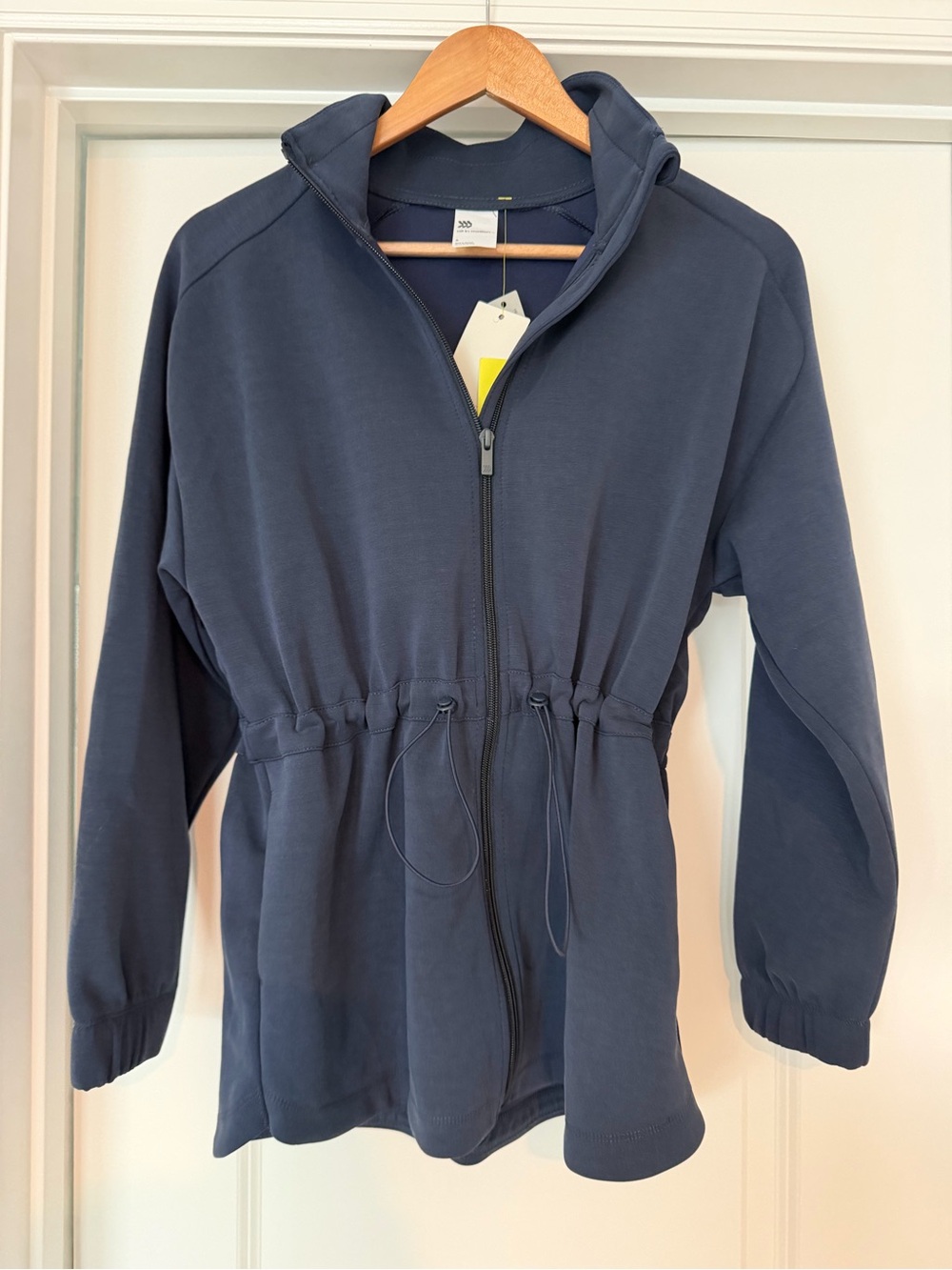 Target Airy Sleek Navy Zip-Front Hooded Jacket with Drawstring Waist